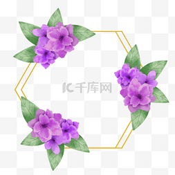 水彩紫罗兰花卉婚礼金色边框