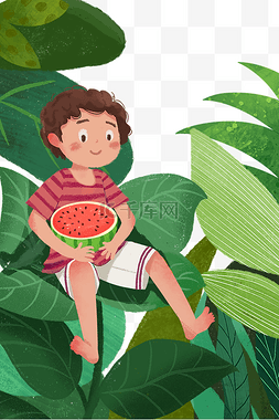 夏天男孩吃西瓜