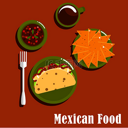 番茄莎莎图片_墨西哥菜午餐平面图标传统玉米饼