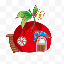 房子红色图片_红色童话小屋卡通房子