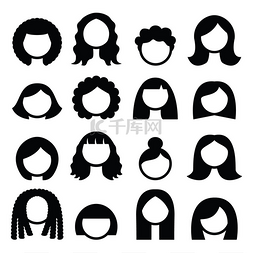 发型，假发图标集-妇女