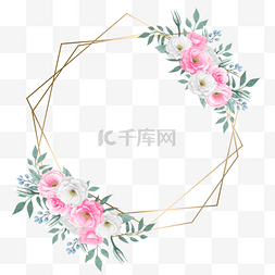 水彩花卉金色图片_水彩粉色浪漫花毛茛卉婚礼边框