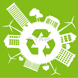 回收利用图标图片_绿色生态能源星球矢量概念与回收