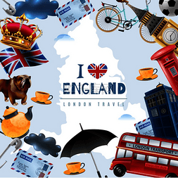 伦敦插图图片_英国伦敦旅行框架背景与平面图像