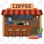 咖啡店扁平橙色建筑插画