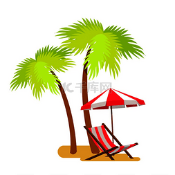 抽象的夏季海滩、休息室和棕榈树