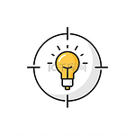 搜索和选择商业创意彩色轮廓图标并将灯泡放在瞄准线中创新和机遇业务分析和解决方案找到细线矢量象形图或图标创意机会和解决方案搜索大纲图标