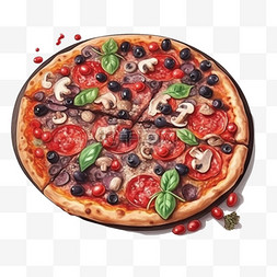 卡通手绘餐饮美食披萨