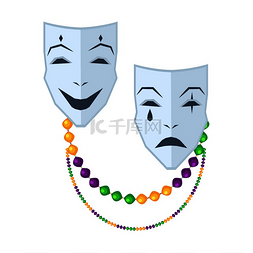戏剧喜剧和悲剧面具饰有珠子的项