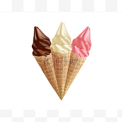 巧克力冰淇淋矢量图片_香草，水果和巧克力冰淇淋在圆锥