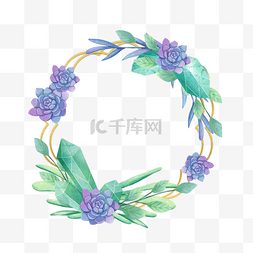 插画花卉边框图片_水晶水彩绿色花卉边框