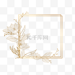 金色花卉植物线稿方形边框