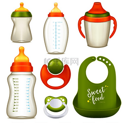 吸水膨胀袋图片_逼真的婴儿奶瓶牛奶套装由牛奶和