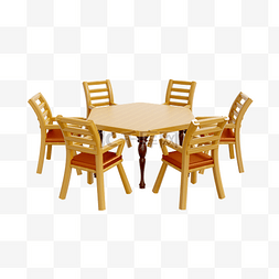 3DC4D立体餐厅木质桌椅