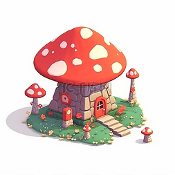 房子蘑菇图片_一个红色的蘑菇房子