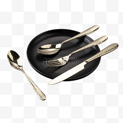 勺子刀子图片_餐具金色刀叉