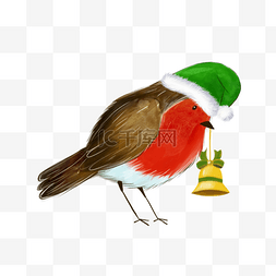 圣诞绿色帽子图片_圣诞知更鸟绿色帽子水彩