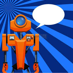 机器人按钮图片_橙色复古机器人与探测器、 彩色