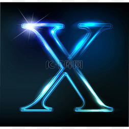 蓝色霓虹灯数字图片_发光霓虹灯字体。闪亮字母 x