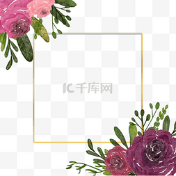 清新婚礼植物图片_勃艮第玫瑰水彩金线边框