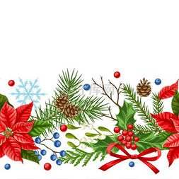 冬季植物树枝图片_无缝图案搭配冬季植物圣诞快乐的