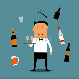 菜单啤酒图片_餐厅服务员职业和饮料偶像，包括
