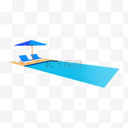 蓝色遮阳伞图片_游泳池游泳