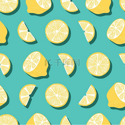 绿色柠檬片背景图片_水果无缝模式，柠檬与明亮的绿色