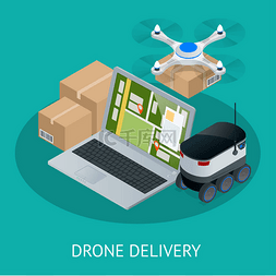 物流无人机图片_等距无人机快速交付货物的城市。