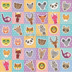 狗狗猫猫洗澡图片_Set of funny animals muzzle seamless pattern 