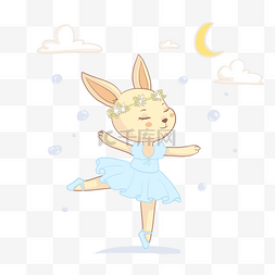 小动物兔兔图片_穿蓝色芭蕾舞裙和花圈跳舞的甜美
