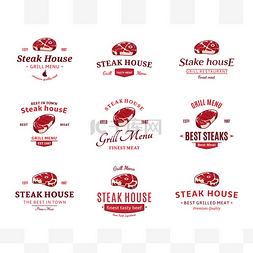 餐厅徽标图片_烤牛排徽标、 标签，和设计元素