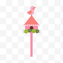 粉红房子图片_站立在鸟房子的动画片被绘的桃红