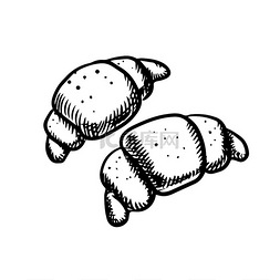 传统的法式羊角面包，脆皮在素描