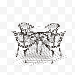 咖啡馆图片_素描街头咖啡馆桌椅