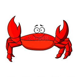 卡通海洋贝类图片_快乐的微笑卡通红蟹与向上的爪子