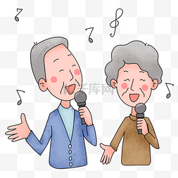 奶奶唱歌图片_日本聚会唱歌爷爷奶奶概念插画