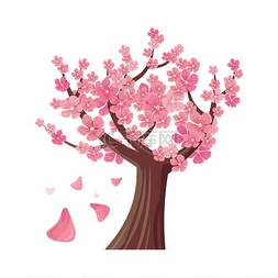 樱花树插图图片_孤立的樱花树。