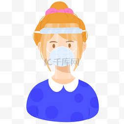 蓝色面罩图片_黄发女孩新型冠状病毒面罩口罩