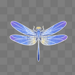 蓝色翅膀蜻蜓图片_水彩动物蜻蜓