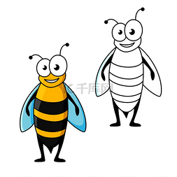 卡通大翅膀蜜蜂图片_欢快的微笑卡通黄蜂角色，腹部有