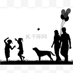 儿童户外玩耍图片_家庭遛狗的向量图