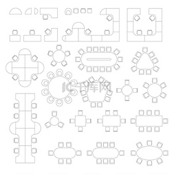 建筑平面图的办公家具线符号。建