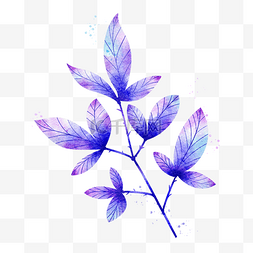 蓝紫色晕染图片_树叶植物复古篮紫水彩