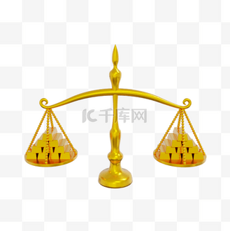 法律公平公正3D素材模型_3DC4D立体金融 金条公平公正天平