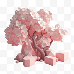 樱花树图片_3D立体粘土风格黏土装饰花朵樱花