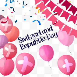 飘旗图片_红色气球彩带瑞士共和国日