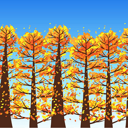 树图片_与风格化树的秋天森林背景。