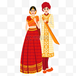 男女穿着布满印花服饰印度婚礼