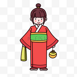 日本七五三节红色和服女人